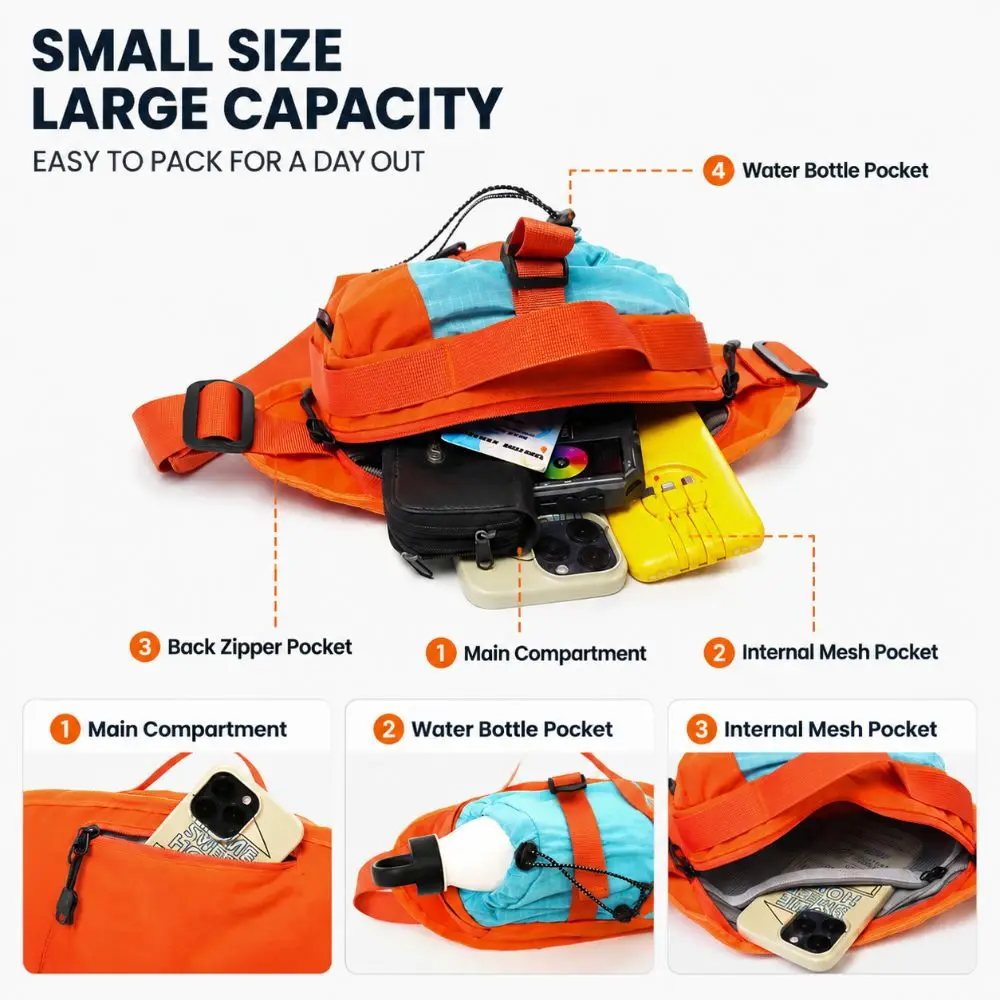 Korean Outdoor Crossbody Bag Minimalist Design Waterproof Unisex Waist Bag Large Capacity 6 Colors Camping Shoulder Bag