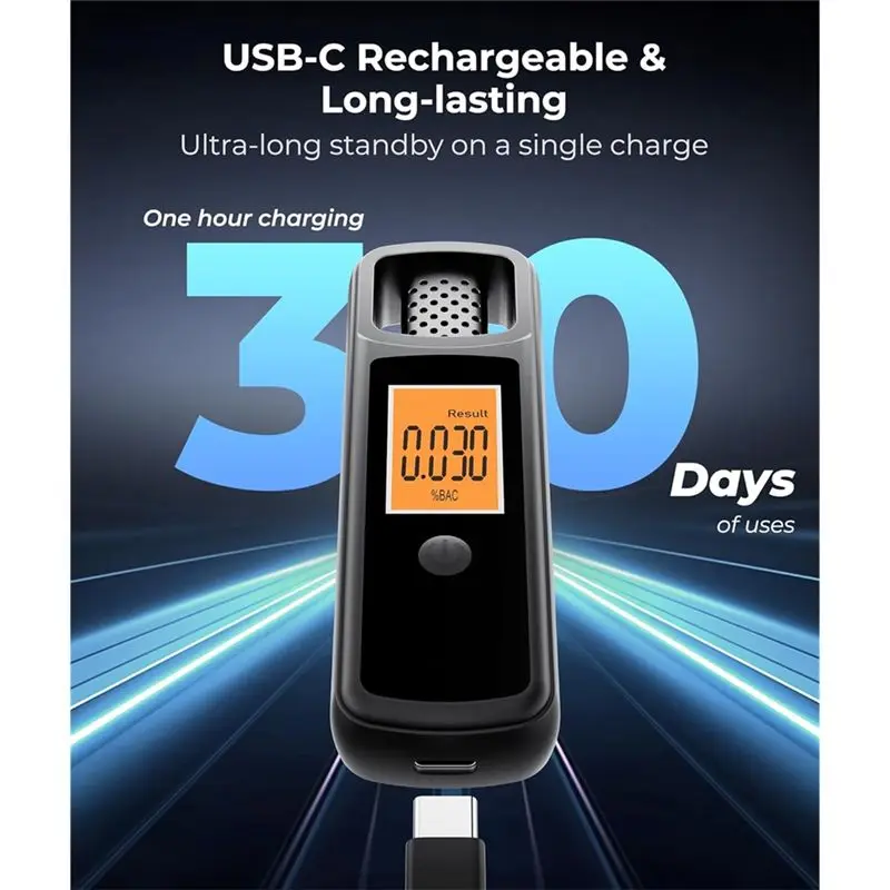 Rechargeable Breathalyzer Blood Alcohol Concentration Tester For Personal & Home Use With LCD Display-L94A