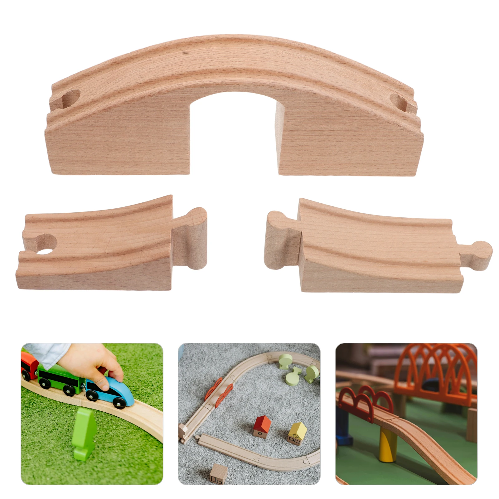 Puentes de riel ensamblados, vías de tren de juguete, accesorios de expansión, conectores de madera beige