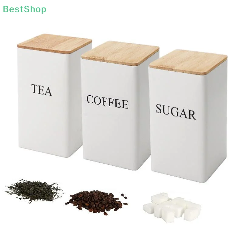 3Pcs 1L Coffee Bean Storage Canisters Tea Sugar Vacuum Sealed Jars Iron Canisters Heat Kitchen Cream Can Airtight Lid