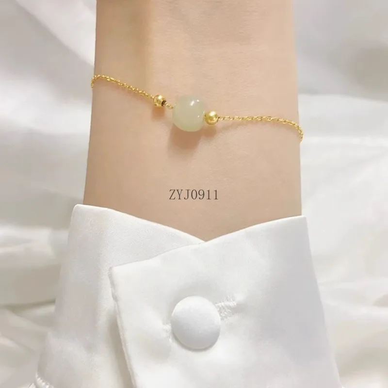 Bracciale in argento 925 con giada Hetian, gioielli in argento sterling Guochao, regalo di gioielli retrò premium cinese