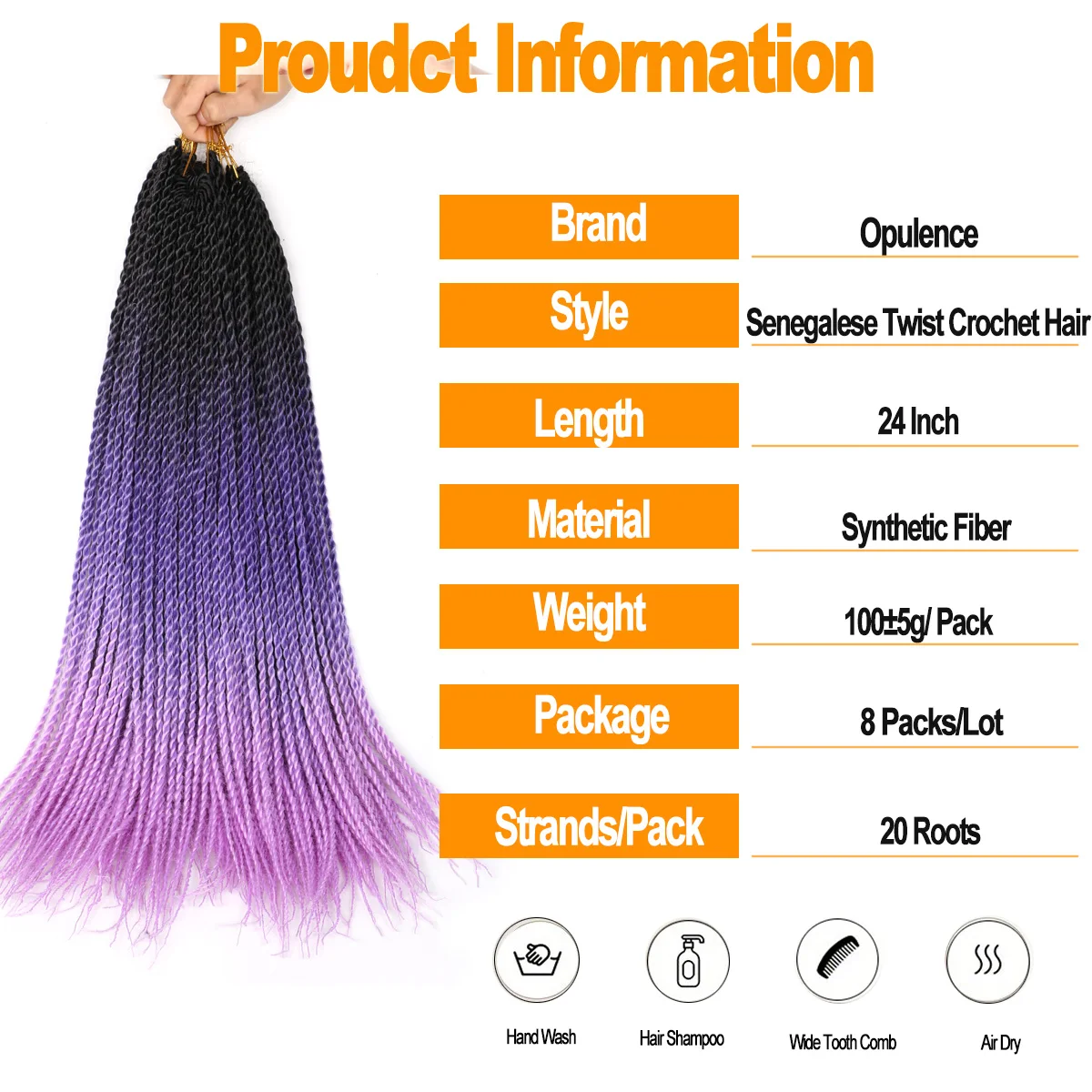 Ombre Senegalese Twist Crochet Hair 8 Packs 24 Inch Small Crochet Hair for Braiding 20 Strands/Pack Braid Crochet Hair For Women