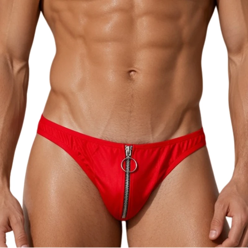 Mens Bikini Briefs Underwear Man Sexy Metal Zipper Underpants Cuecas Calzoncillos Low Waist Ropa Interior Hombre Slips