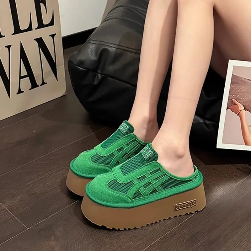 

Fashionable Breathable Platform Slippers Summer Mesh Cloth Cool Slippers for Women