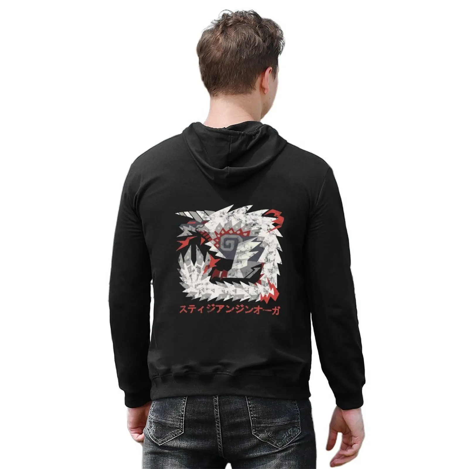 Monster Hunter، World Iceborne Stygian Zinogre Kanji هوديي الرجال الشتاء سترة الخريف هوديي الشارع الشهير