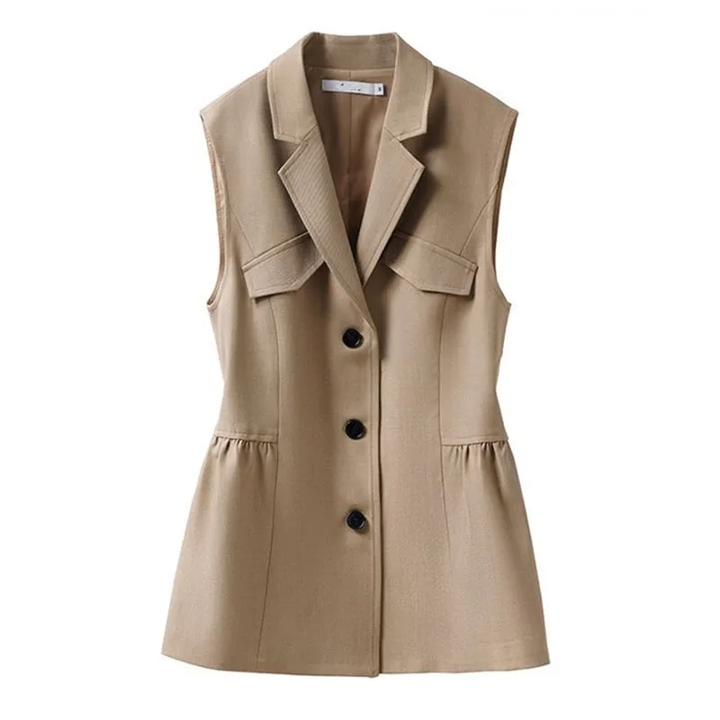 

Women's Vest Jacket 2024 New Fashion Single Breasted Sleeveless Blazer Vest Coat Korean Slim Femme Waistcoat Tops Chaleco Mujer