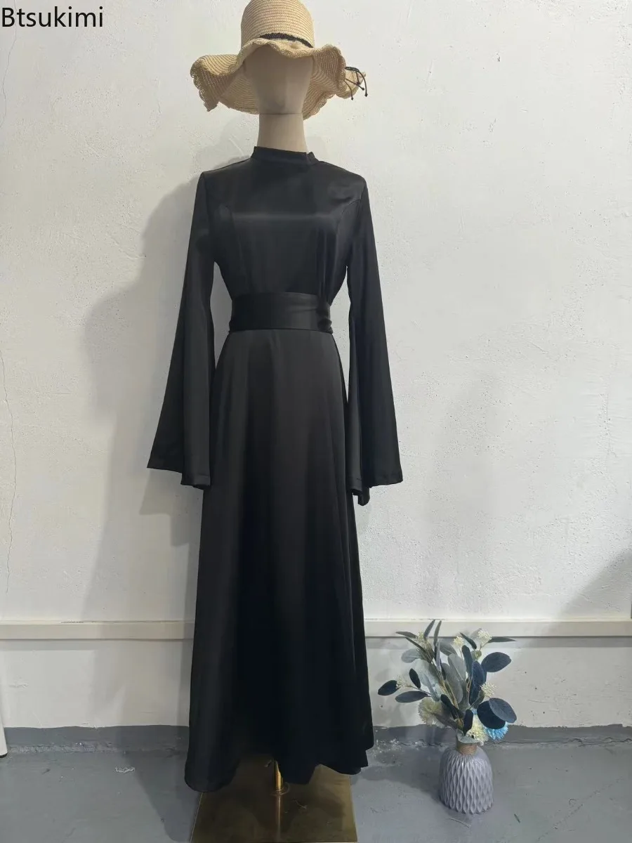 Eid Moslim Vrouwen Jurken Flare Mouw Vestidos Sjerpen Jalabiya Kaftan Solid Elegant Arabische Lange Gewaad Ramadan Marokko Bescheiden Abaya
