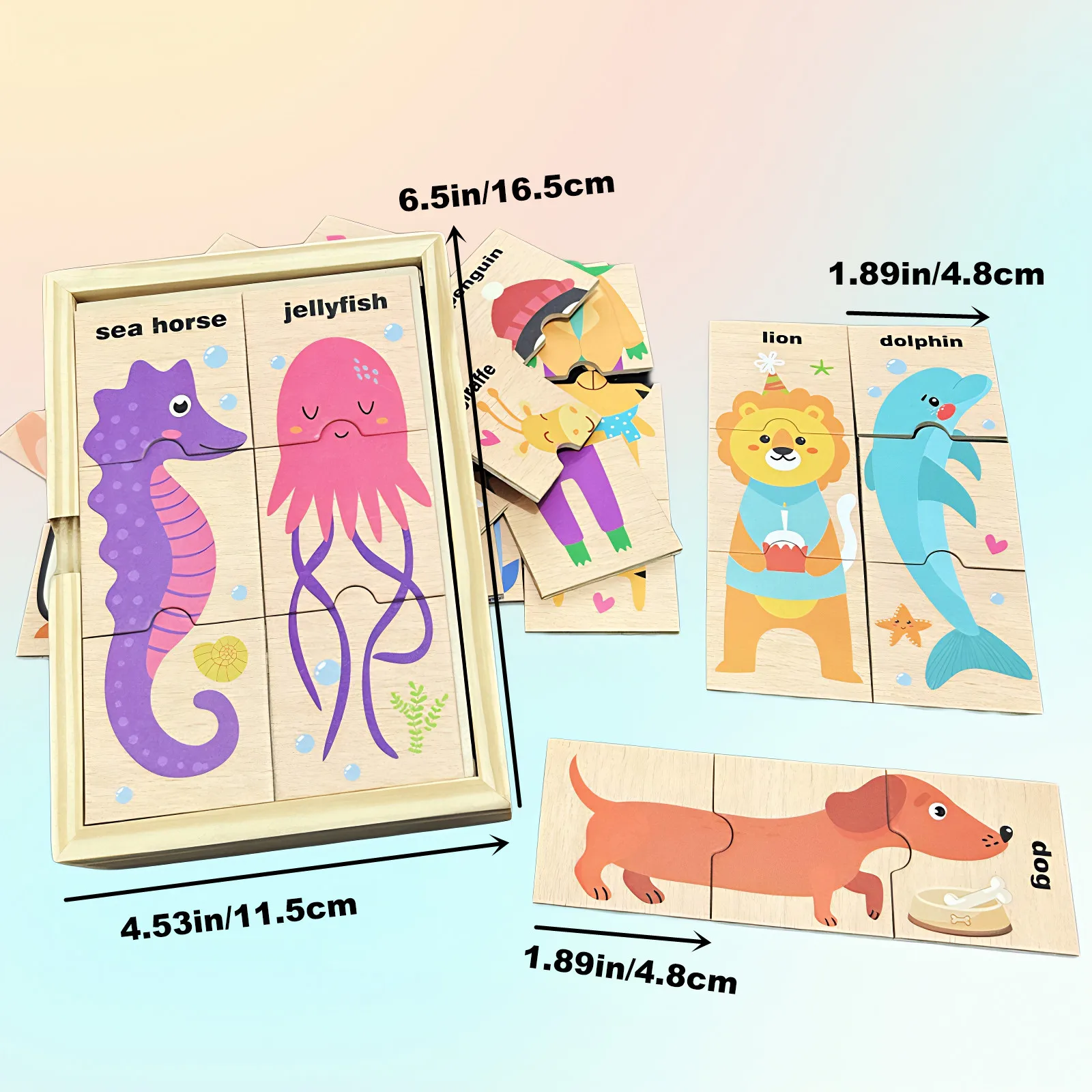 48-delige houten dierenpuzzelspeelgoed voor het matchen, verpakt in een doos, dierenkoppelingsspel, cadeau voor kinderen