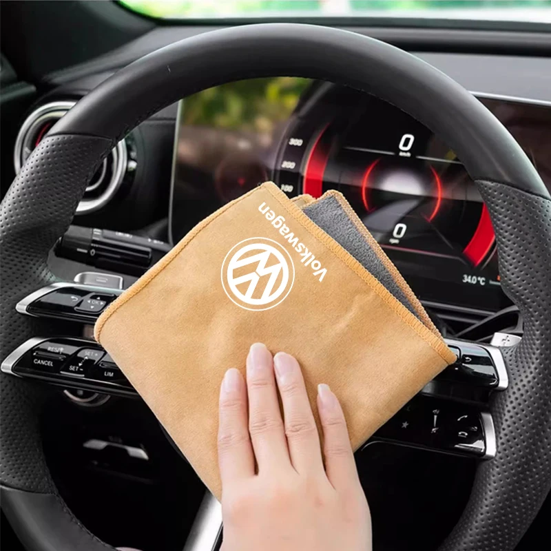 Microfiber Cleaning Towel Coral Velvet Super Absorbent Drying Cloth Car Accessories For Volkswagen VW RLine R Golf Amarok T5 ID3