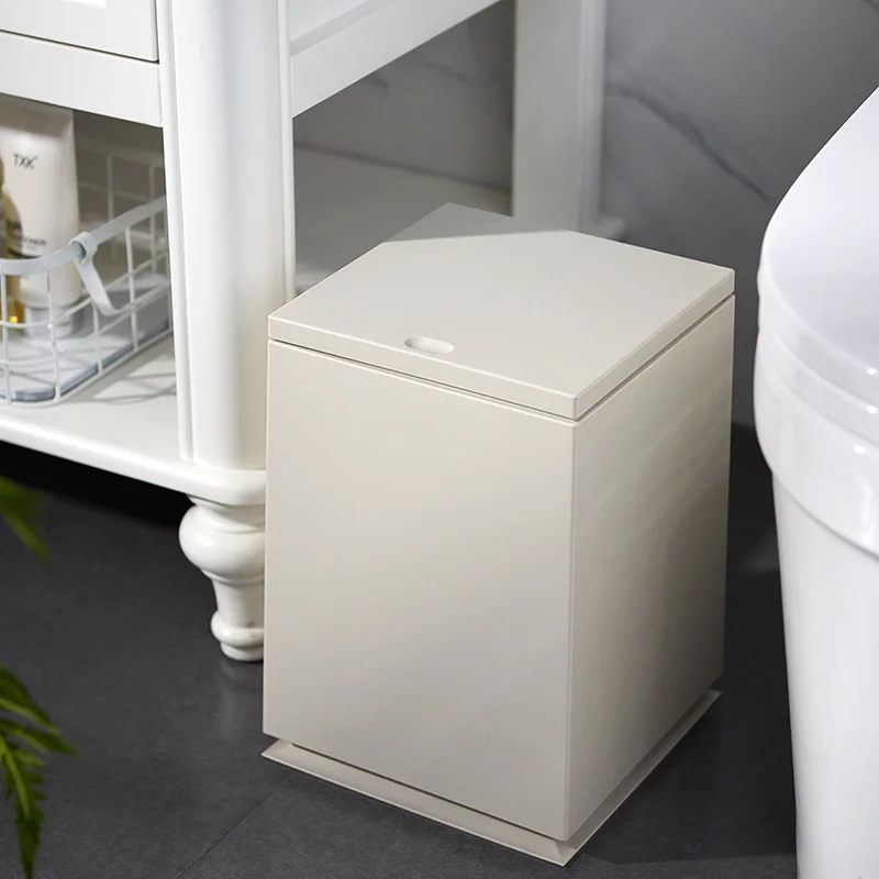 Japanese Square Press Trash Can With Lid Nordic Minimalist Waste Bin Light Luxury Bucket for Bedroom Bathroom Living Room Home