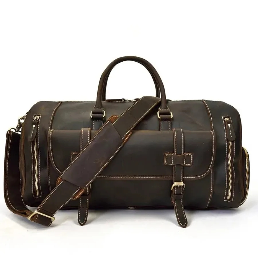 Handmade Leather Duffle Bag Weekend Travel Vintage Style Storage