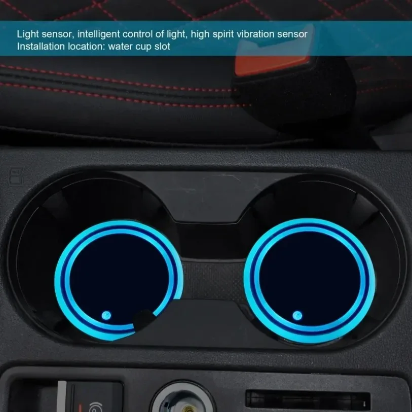 Image of LED Auto-Getränkehalter 7 Farben Rutschfester Untersetzer mit Farbwechsel Dekorative Ambiente-Beleuchtung USB-Aufladung Leuchtender Untersetzer