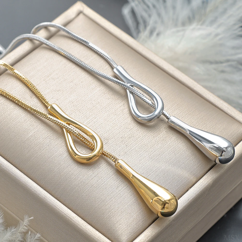Simple Versatile Drawstring Adjustable Necklace Water Drop Pendant Sweater Chain Hypoallergenic High Quality Titanium Jewelry