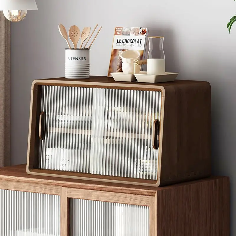 

Japanese solid wood bowl cup cabinet sideboard tabletop glass door kitchen countertop coffee storage cabinet home organizer