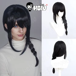 Nayuta peruka do cosplay peruka syntetyczna z włókna 「HSIU 」60CM czarny warkocz długa peruka + czapka z peruką Anime piła łańcuchowa mężczyzna peruka do cosplay