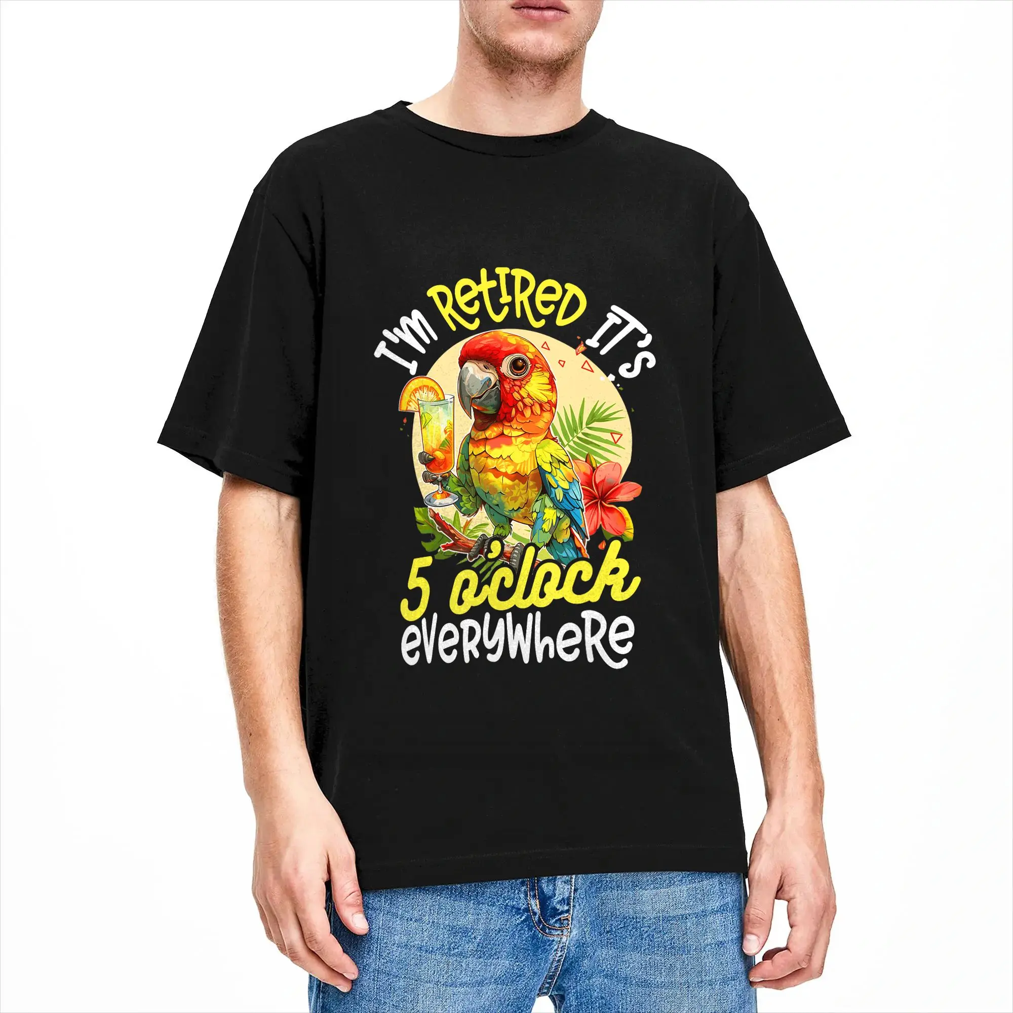 Men T-Shirts I‘m Retired  It’s 5 o‘clock Everywhere Funny Cotton Tee Shirt Short Sleeve  T Shirts O Neck Tops Summer