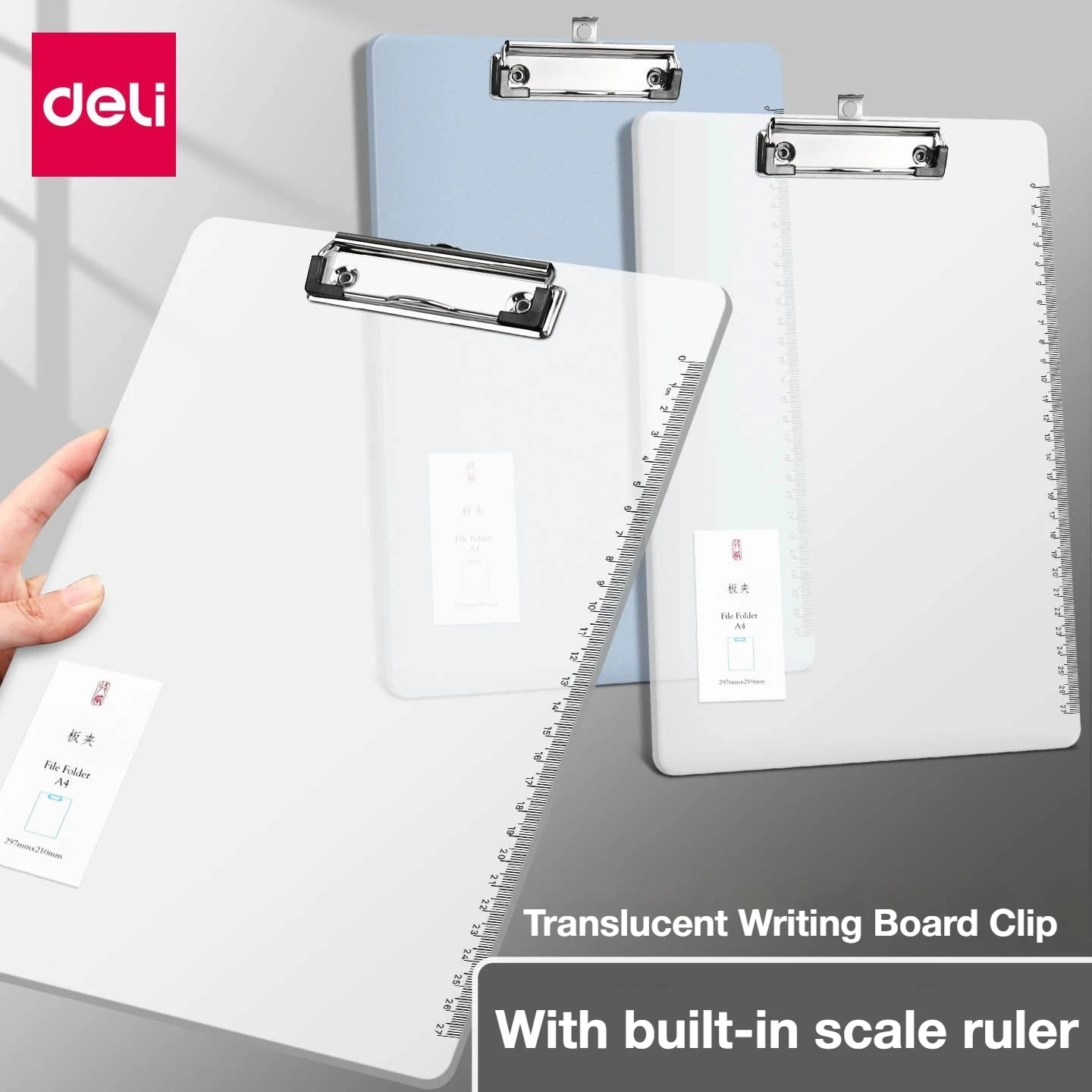Porte-documents en plastique transparent A4 avec clip et règle graduée, adapté à l'enregistrement de réunions et au dessin, fournitures scolaires et de bureau