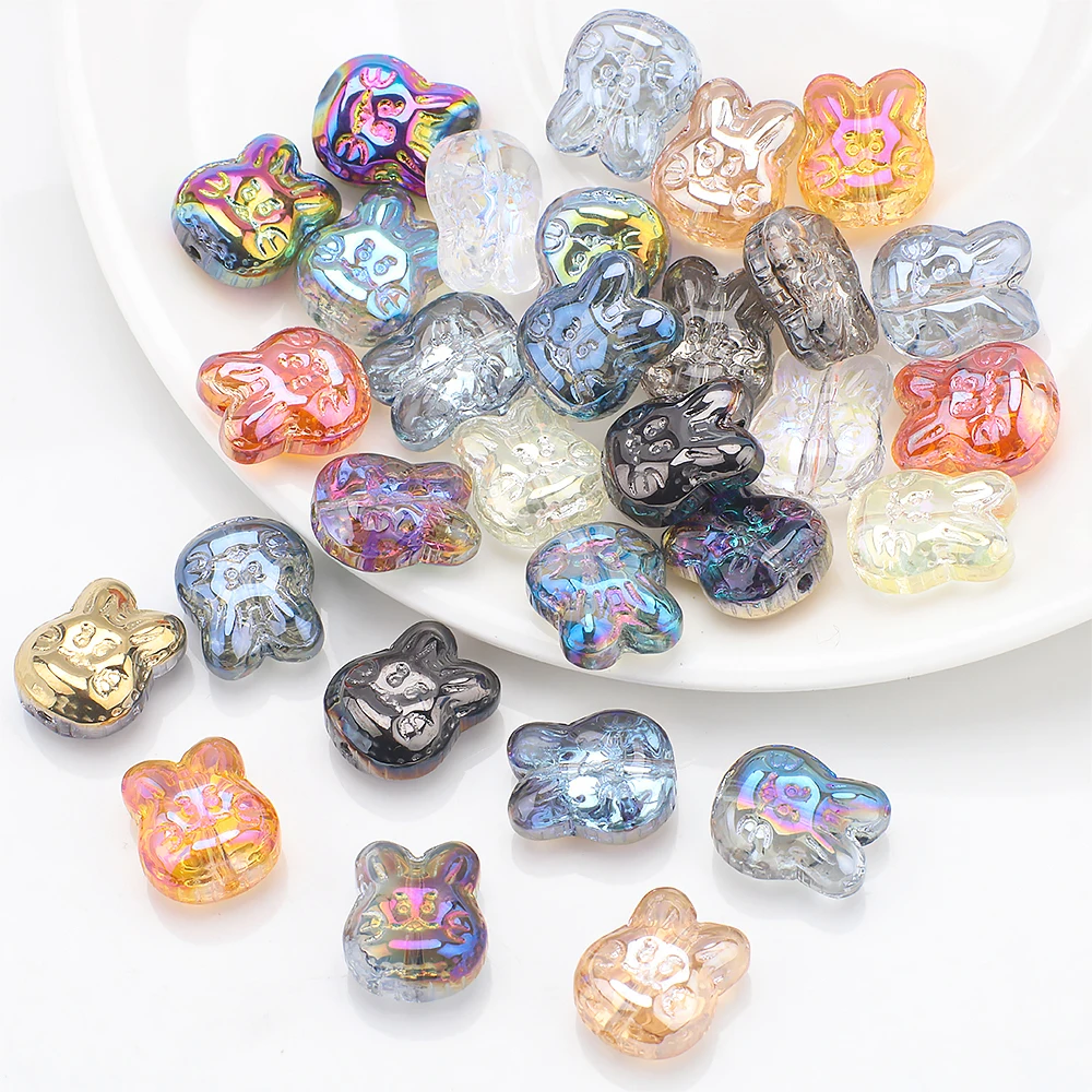 30 stücke Acryl Kaninchen Kopf Perlen Galvanik Transparent Matte Lose Spacer Perlen Für Diy Schmuck Armband Kinder der Tag Geschenk