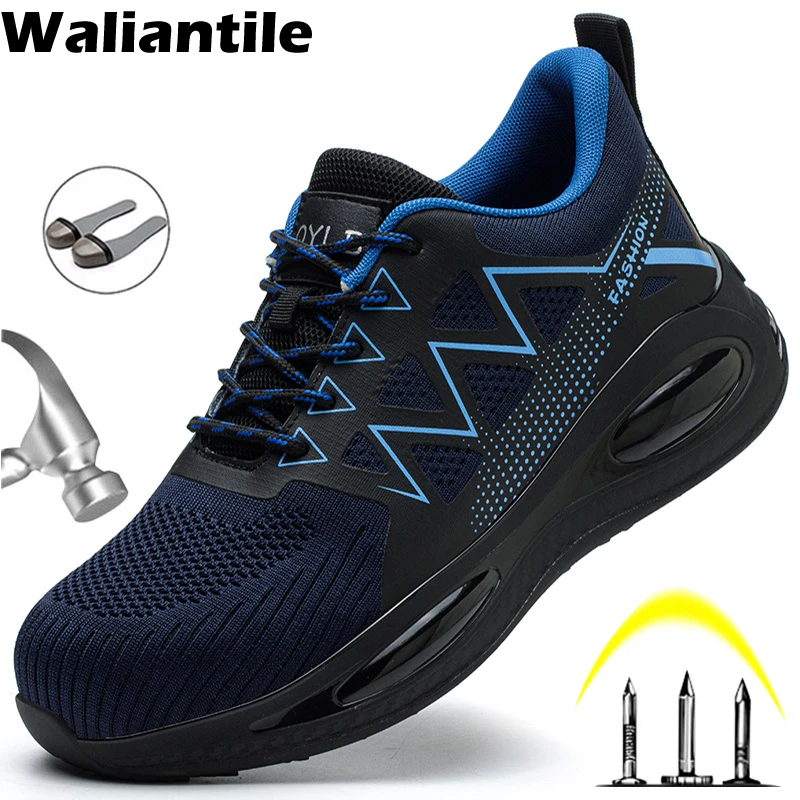 

Waliantile New Men Safety Shoes Boots For Anti-smashing Industrial Working Sneakers Puncture Proof Steel Toe Non-slip Work Shoes