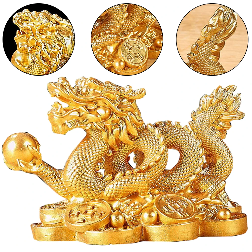 2024 Feng Shui Dragon Statue Attract Wealth New Year Dragon Sculpture Good Luck Auspicious Dragon Desktop Ornament