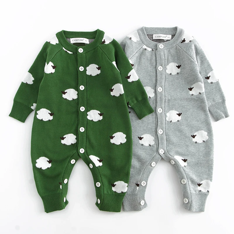 

2025 New Autumn Children Clothing Infant Baby Girls Boys Knitted Jumpsuit Long Sleeved Cartoon Print Toddler Baby Knitted Romper