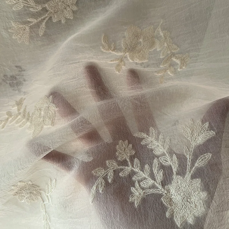 

Chiffon floral embroidery lace fabric making clothing dress handmade DIY cloth sewing material