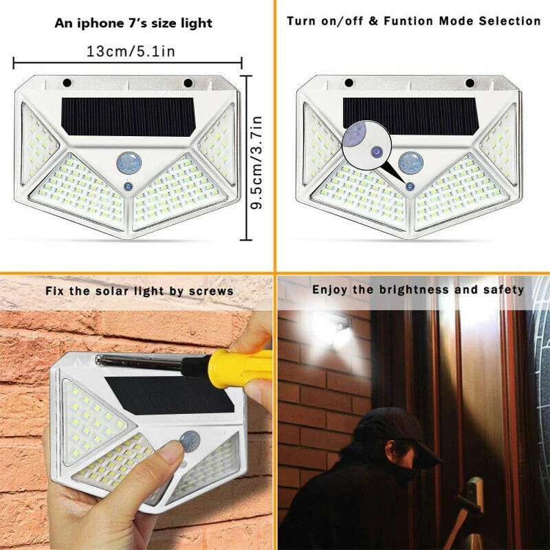 Solar Lights Outdoor 2500Lm Solar Motion Sensor Lights 3 Modes Security Brightness IP65 Waterproof with Wide Angle Wall Light