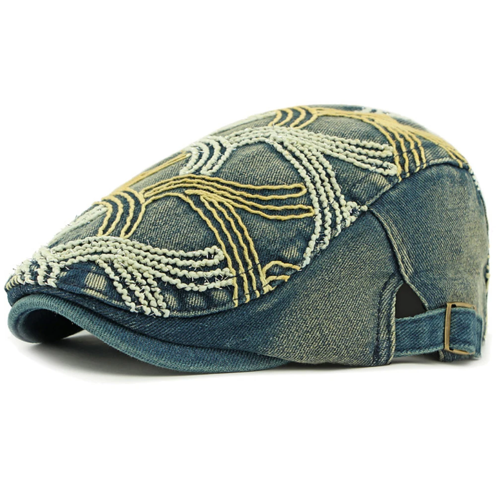 

HT4793 Mens Berets Women New Spring Autumn Ivy Flat Cap Vintage Artist Painter Beret Hat Male Female Adjustable Denim Beret Cap