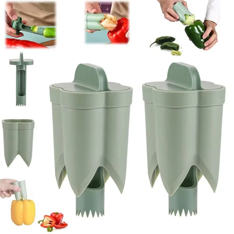

2-in-1 Fruit Pepper Corer Color Pepper Corer Seed Removing Tool Portable Kitchen Utensil Reusable Fruit Vegetable Coring Tool