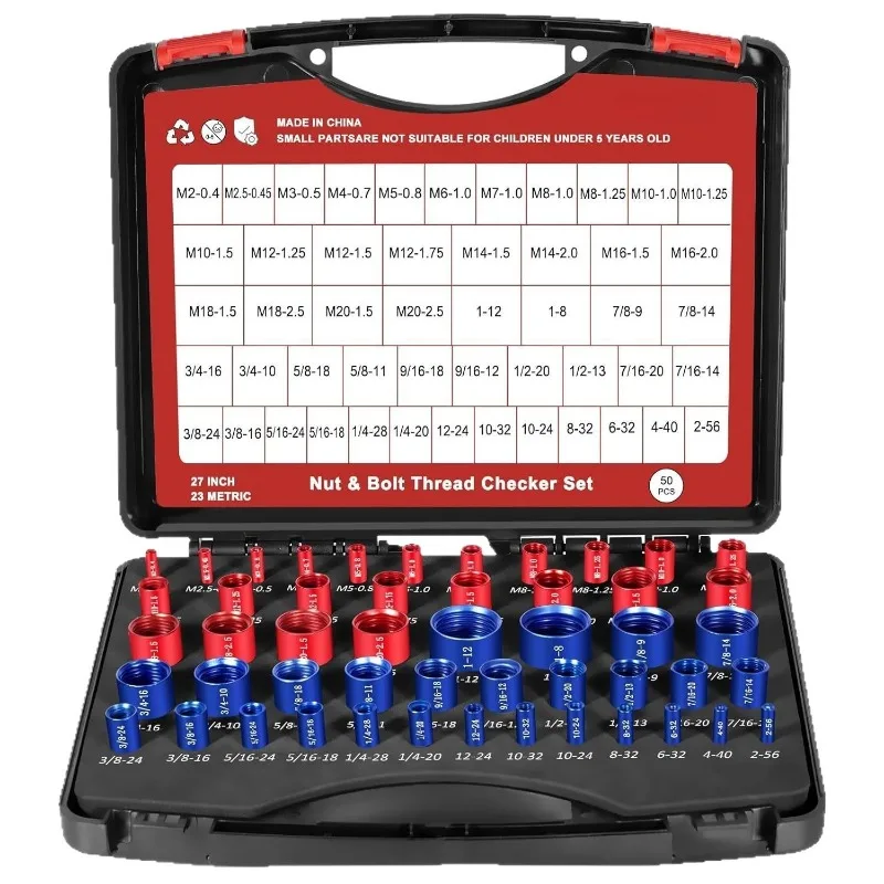 For 50 52-Piece Nut and Bolt Thread Inspector 28 Inch and 24 Metric Boxed Thread Gauges