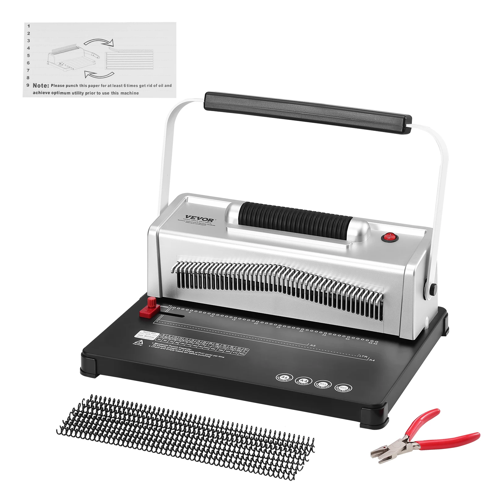 SucceBuy Coil Spiral Binding Machine Manual Book Maker 34-Holes Binding 120 Sheets Punch Binder w/ Adjustable Coil Binding Spine