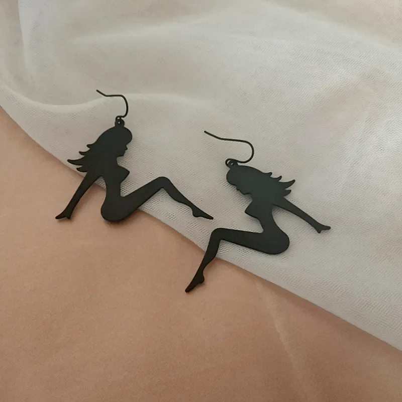 Ovxxons 1 Pair Abstract Humanoid Female Earrings Temperament New Cold Wind Fashion Cartoon Everything Up Stud Ear