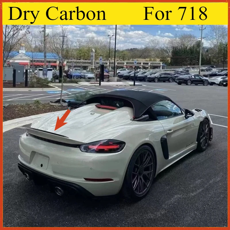 

For Porsche 718 Boxster Real Dry Carbon Fiber Hardtop/Convertible Tail fins Rear Trunk Spoiler Guide rear wing Upgrade body kit