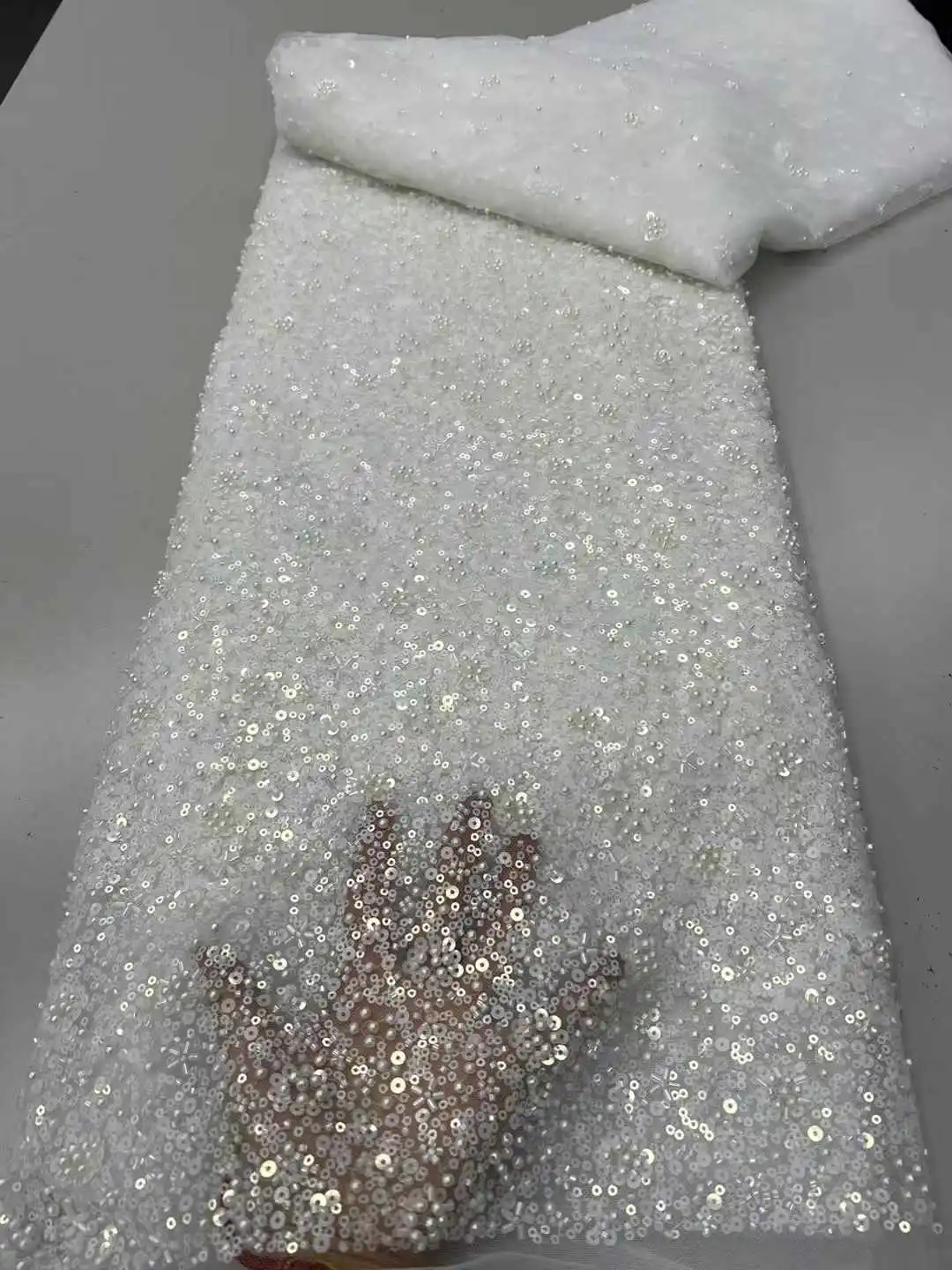 

White African Beads Groom Tulle lace Fabric 2025 High Quality Sequins Embroidery French Tulle Laces For Nigeiran Party Dress