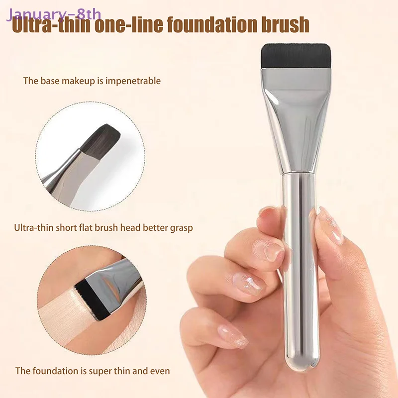 Straight Foundation Make-up Brush Flat Head Light Concealer Aluminum Tube Wooden Handle Makeup Tools