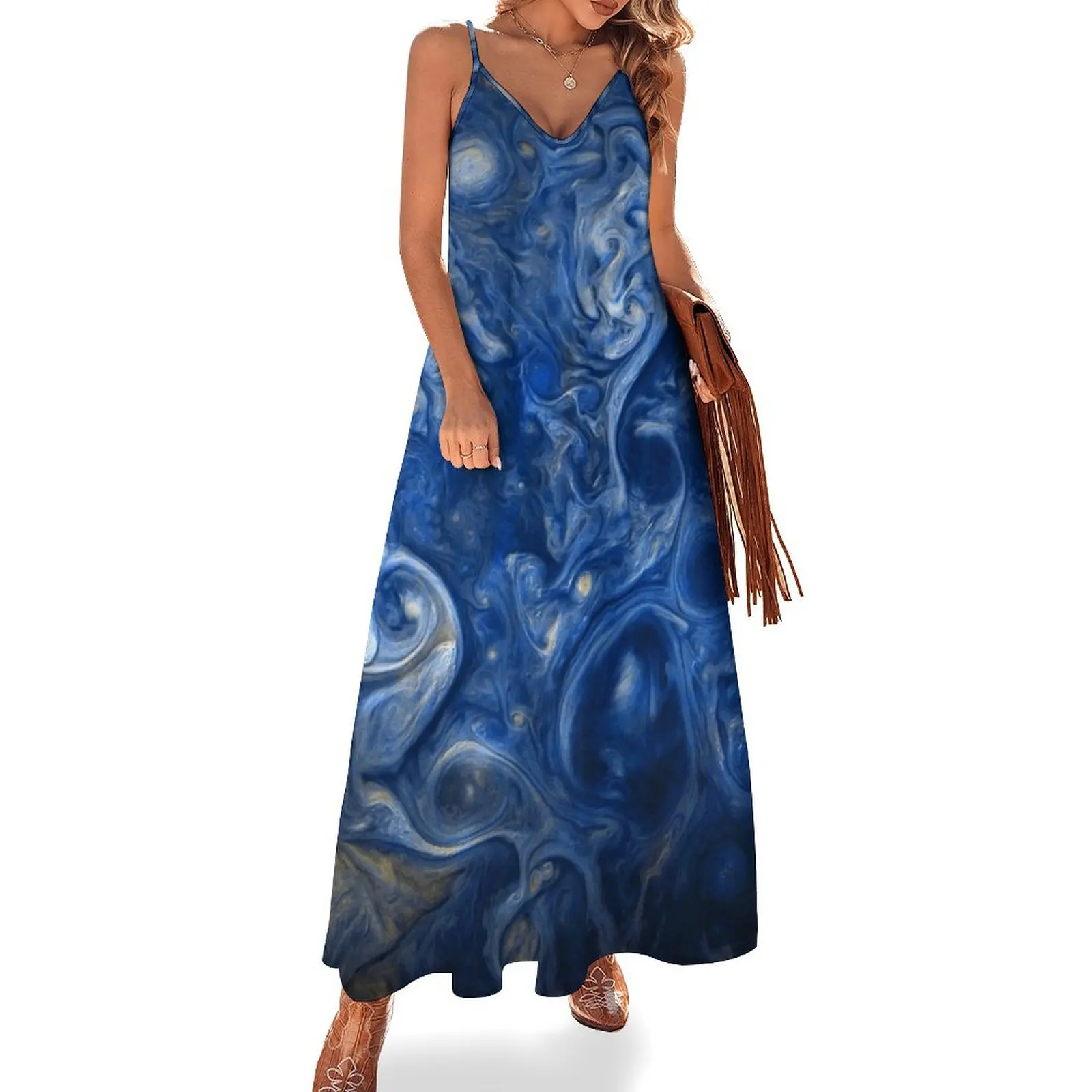 

Jupiter's Clouds in Blue Sleeveless Dress summer dress woman 2024 summer clothes Long dress woman