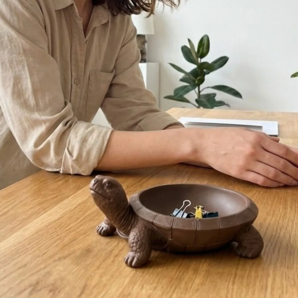 New Resin Turtle Shaped Storage Tray Decorative Animal Figurine Jewelry Organizer Durable Brown Trinket Organizer Bowl Desktop
