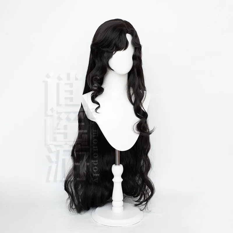 리버스: 1999 이솔데 코스프레 가발 시뮬레이션 두피 탑 블랙 웨이브 할로윈 선물