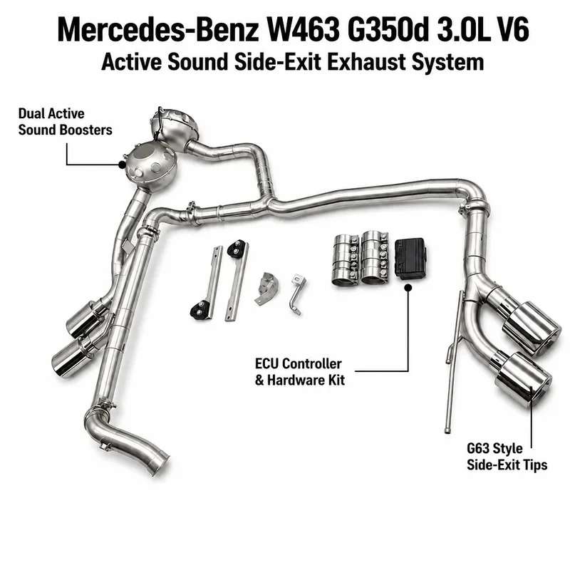 Active Sound Exhaust System for Mercedes Benz W463 G350d 3.0L V6 Turbo Diesel 2015-2018 Quad Tip Booster Kit