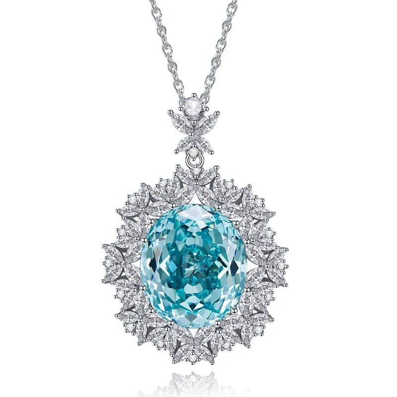 

New 925 Silver 18 * 21 Blue Oval Necklace Pendant with Hao Inlaid Horse Eye Back Cover Design for Wedding Jewelry Wholesale
