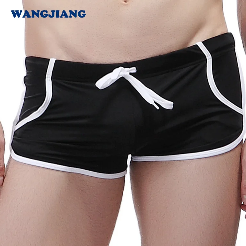 Men\'s Swimming Trunks for Youth Elastic Low Waisted Swimsuit Student Slim Fitting Lace Up Pockets Boxer Shortrs Elastic Swimwear