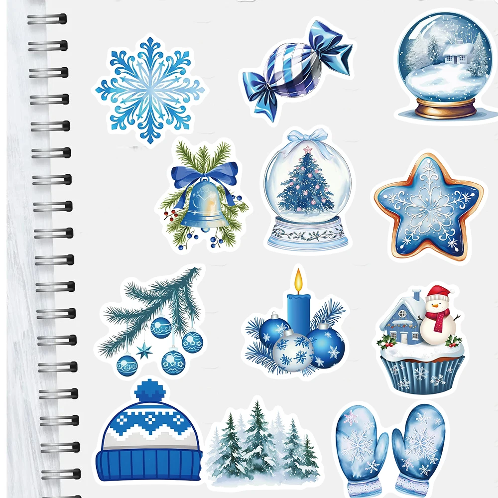 50PCS Blue Winter Stickers Scrapbooking Laptop Graffiti Room Community Art Picture Diary Y2k Fashion Phone Fun Christmas Sticker