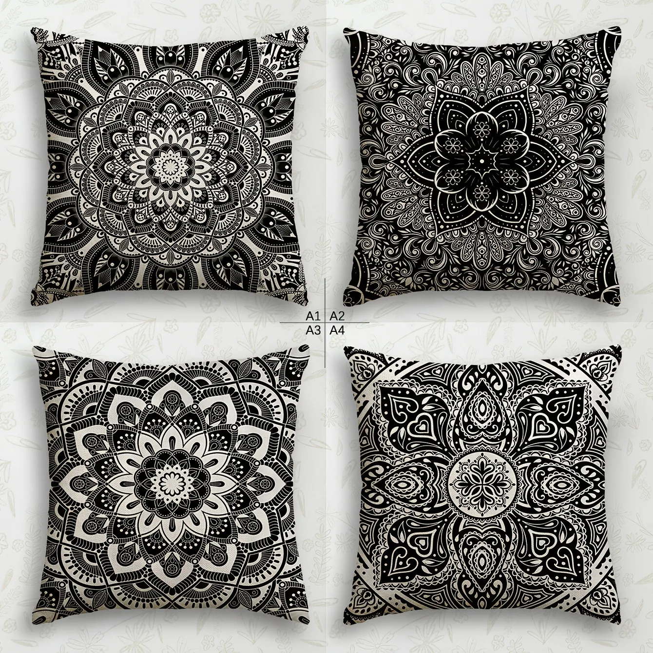 Black and White Mandala Pillowcase ,Sofa bedroom cushion cover, single-sided printing, without pillow core
