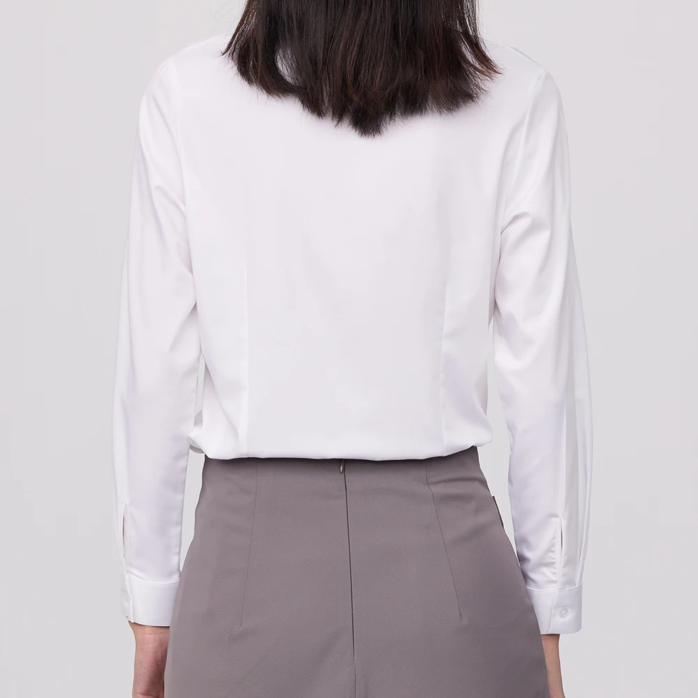 Women\'s Office Lady Non-iron Slight Strech Dress Shirt Without Pocket Bamboo Fiber Long Sleeve Slim-fit Versatile Female Shirts