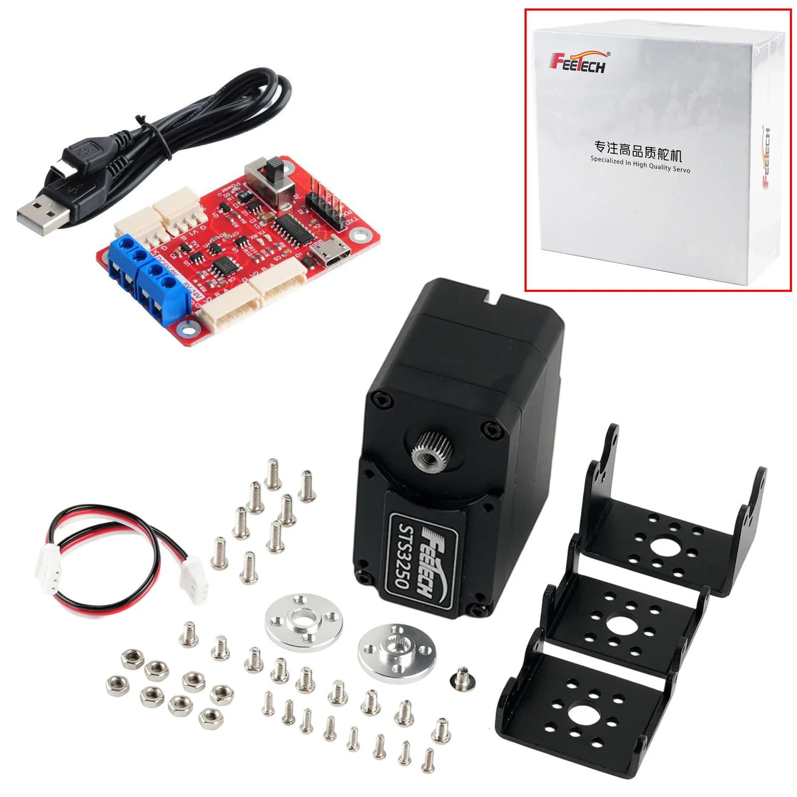 CirkitFeetech STS3250 12V 50KG Magnetic Encoder Double Shaft TTL Protocol Servo 360 Degree Full Metal Feedback Servos For Roboti