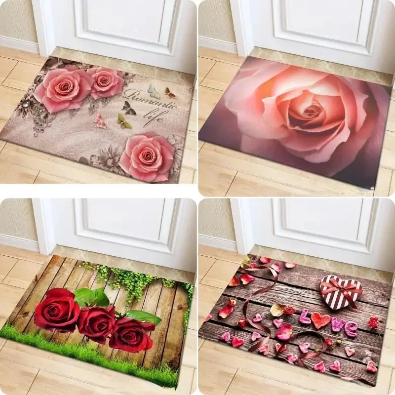 Butterfly rose flower print carpet home decoration corridor bedroom entrance entrance foot mat bathroom absorbent floor mat