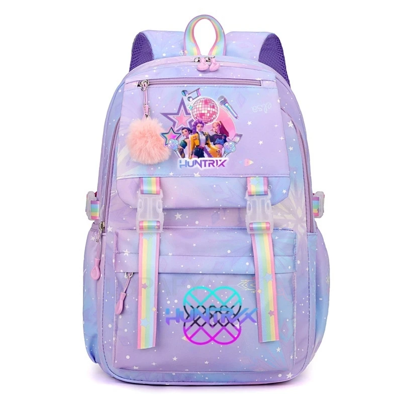 Zaini KPop Demon Hunters con Gradiente Sfumato Rumi Mira Zoey HUNTR/X Saja, Leggeri per Ragazzi e Adolescenti, Borse Scolastiche con Top a Pallina YK2