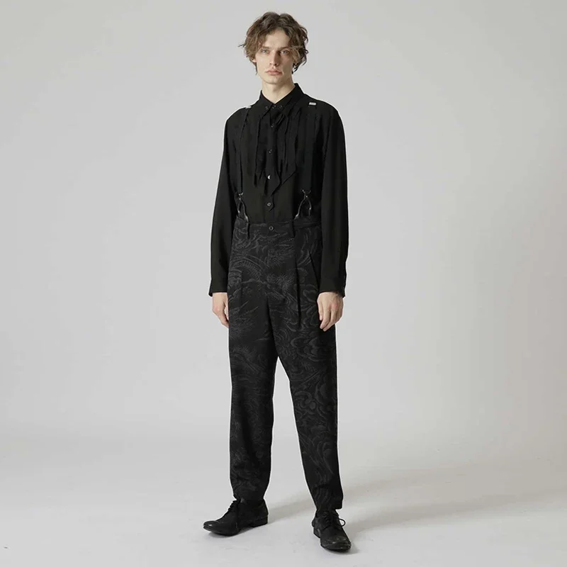 

YOJI OOAK оригинальный дизайн, длинные брюки в стиле вестерн, модные шерстяные брюки с узором, повседневные утягивающие мужские брюки в китайском стиле