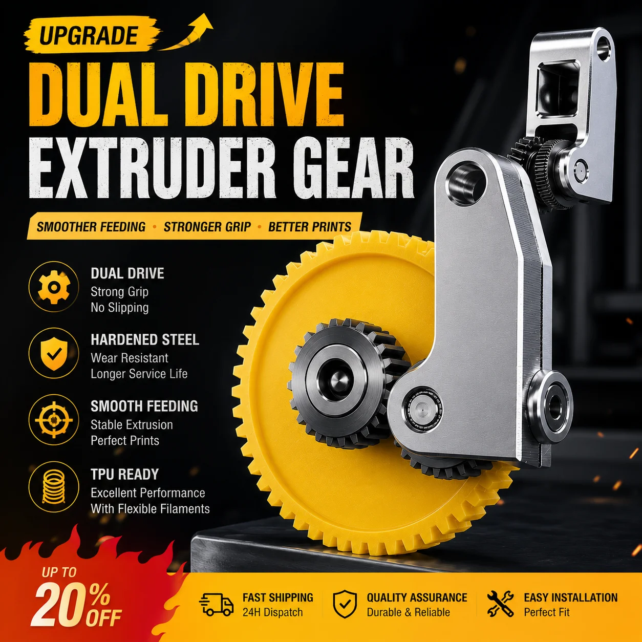 

Upgrade Dual Drive Extruder Gear For Bambu Lab P1S P1P X1 X1C Hardened Steel Wear Resistant Replacement Parts