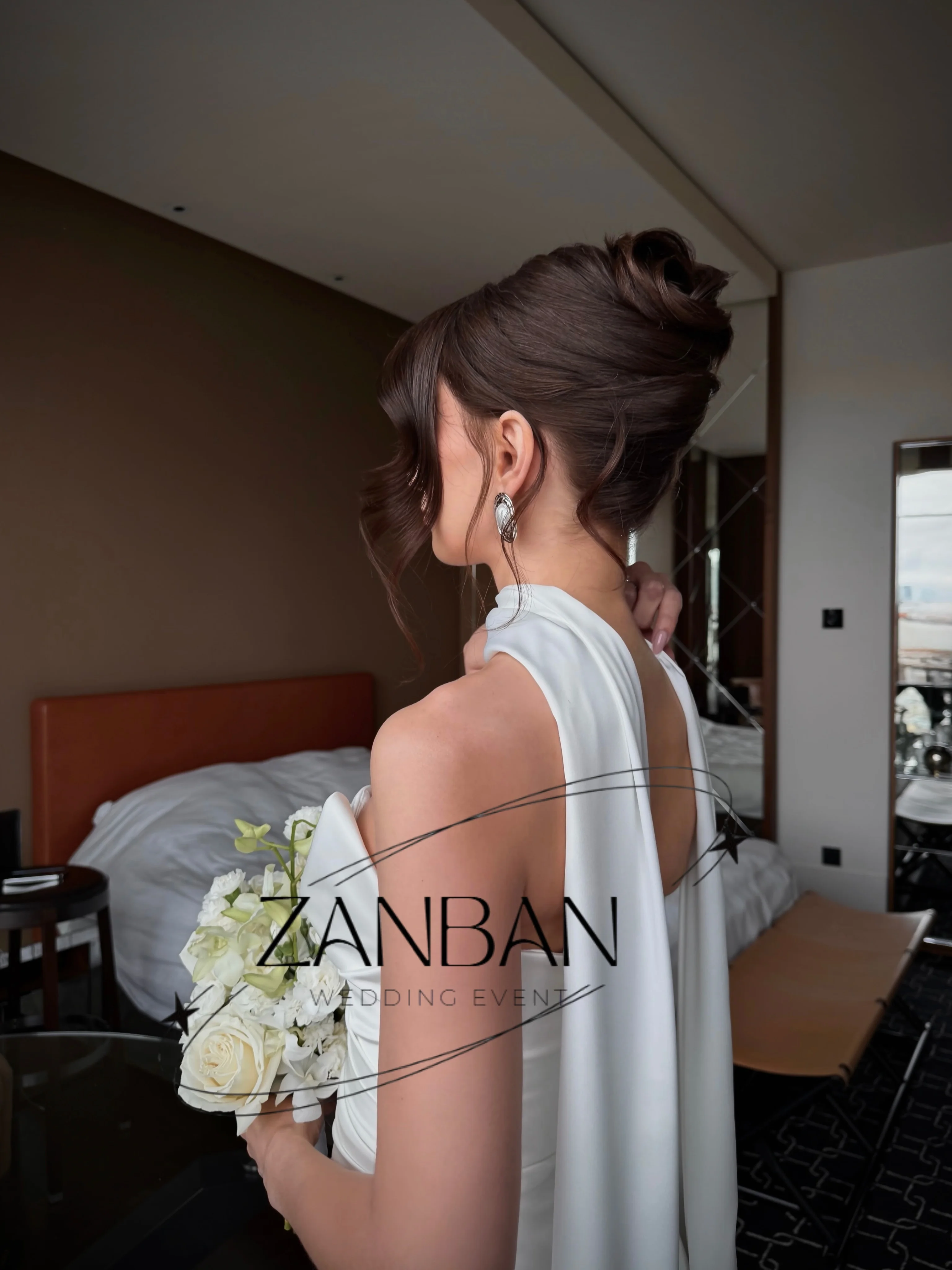 ZanBan Simple New Strapless Sleeveless Corset Back Sheath Wedding Dress Satin Scarf Vestidos De Novia Bridal Gown For Photoshoot